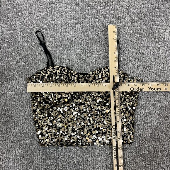 Vintage Deb Sequin Top Womens Medium Black Gold Bustier Corset Party 90s Y2K - Picture 4 of 5